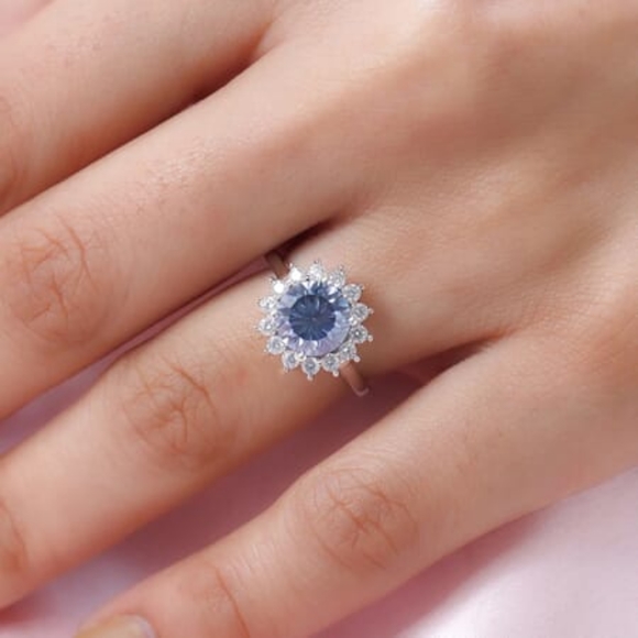 AQUA & WHITE MOISSANITE RING - Picture 7 of 13